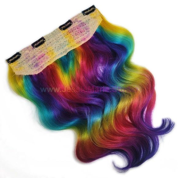 Rainbow Colored Clip in One Piece Human Hair Extensions - Picture 2 of 3